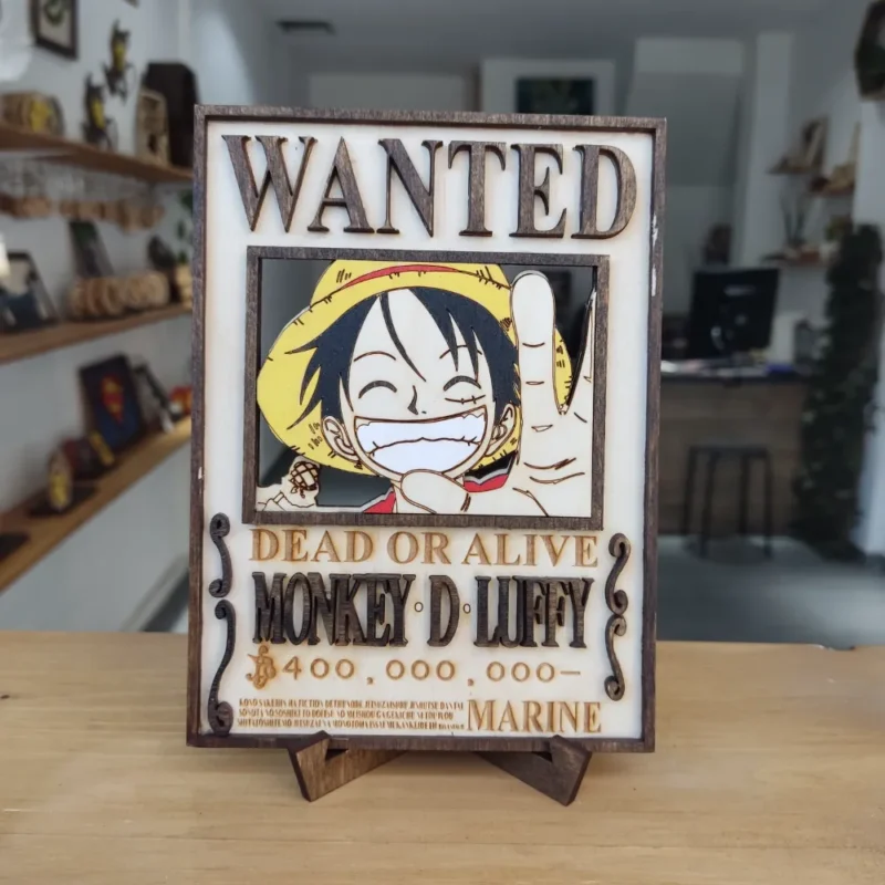 One Piece – Επιτοίχιο 3D Xειροποίητο Ξύλινο Κάδρο Wanted Poster Luffy