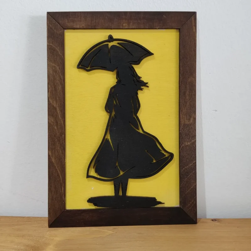 Διακοσμιτικό Επιτοίχιο 3D Xειροποίητο Ξύλινο Κάδρο woman with umbrella