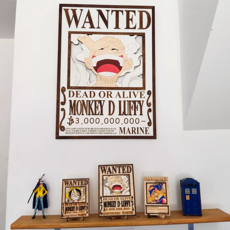 3D One Piece – Xειροποίητο Ξύλινο Stand Wanted Poster Luffy Gear 5