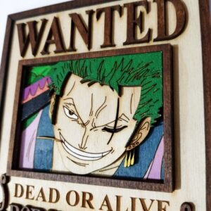 3D One Piece – Xειροποίητο Ξύλινο Stand Wanted Poster Roronoa Zoro