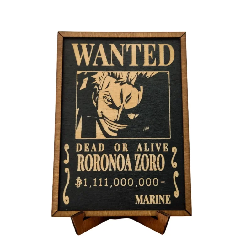 One Piece Ξύλινο Κάδρο Με Πυρογραφία Wanted Poster Roronoa Zoro
