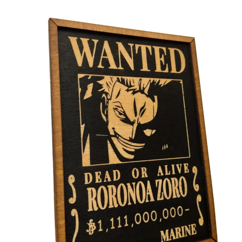 One Piece Ξύλινο Κάδρο Με Πυρογραφία Wanted Poster Roronoa Zoro