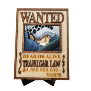 3D One Piece – Xειροποίητο Ξύλινο Wanted Poster Trafalgar D. Water Law