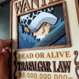3D One Piece – Xειροποίητο Ξύλινο Wanted Poster Trafalgar D. Water Law