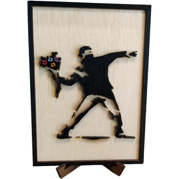 Banksy Επιτοίχιο 3D Xειροποίητο Ξύλινο Κάδρο Peace Love and Anarchy