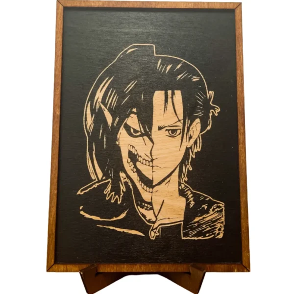 Attack Οn Τitan Ξύλινο Κάδρο Με Πυρογραφία Eren