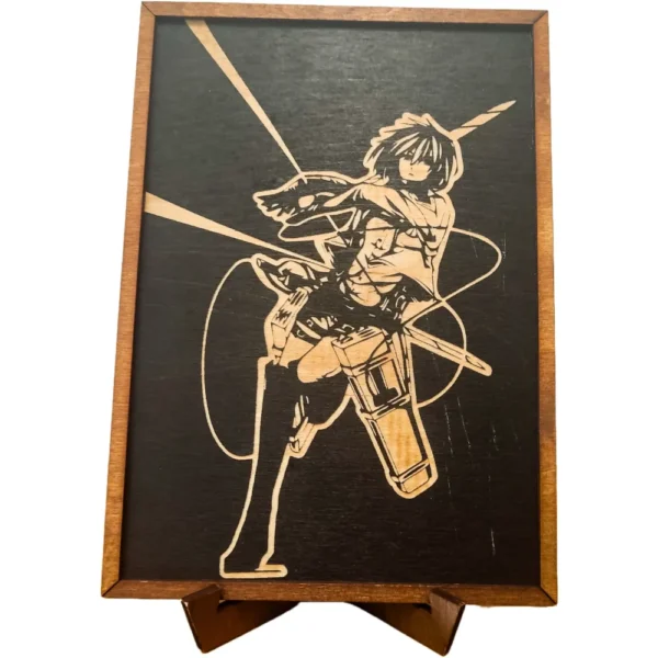 Attack Οn Τitan Ξύλινο Κάδρο Με Πυρογραφία Mikasa