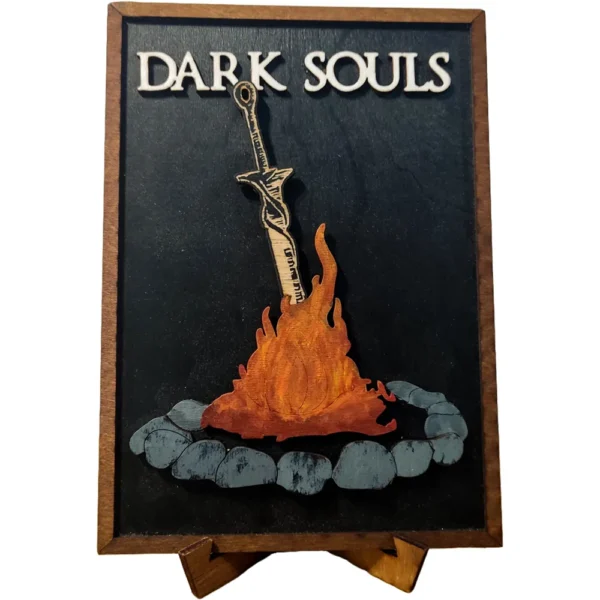 Dark Souls Xειροποίητο Ξύλινο Κάδρο Bonfire