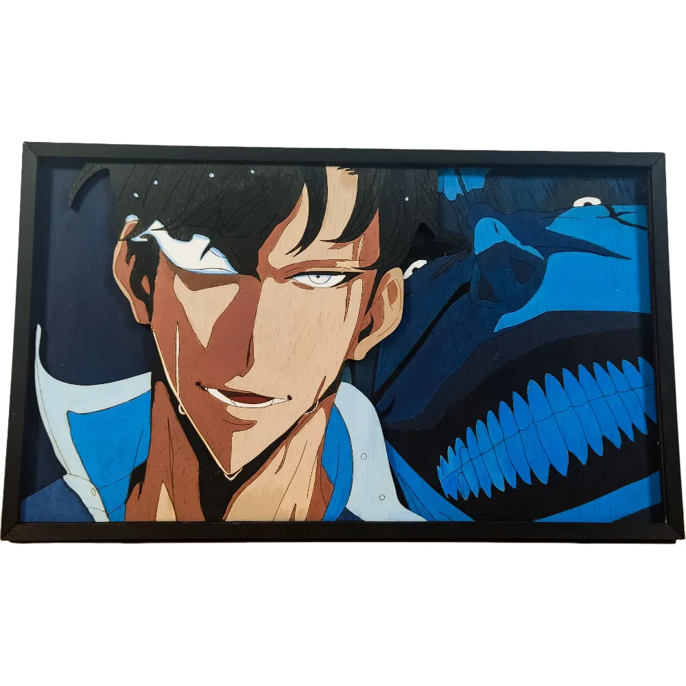solo-leveling-anime-wood-art. solo-leveling-wooden-frame-handmade