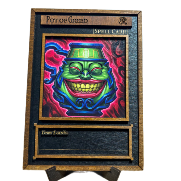 3D Yu‑Gi‑Oh! Ξύλινο Stand “Pot of Greed” 21×15 cm