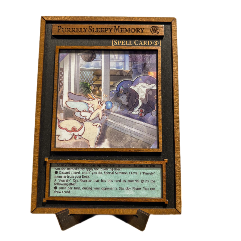 3D Yu‑Gi‑Oh! Ξύλινο Stand “Purrely Sleepy Memory” 21×15 cm
